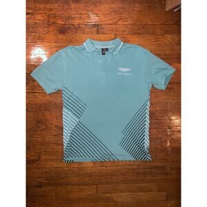 Hackett London Aston Martin Racing Geometric Polo Shirt Teal Mens Medium AMR